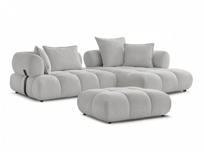 Canapé d'angle fixe ALYA tissu bouclette avec pouf