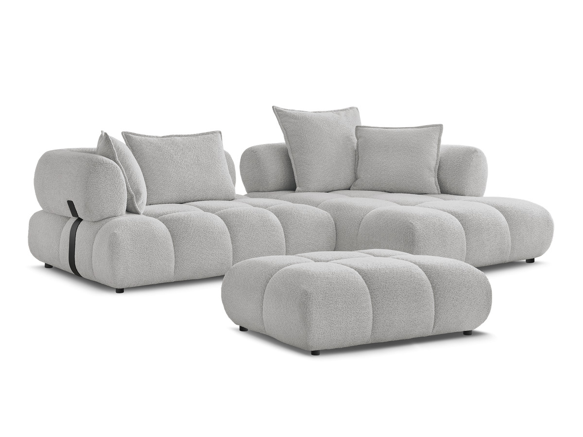 Canapé d'angle fixe ALYA tissu bouclette avec pouf