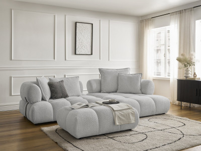 Canapé d'angle fixe ALYA tissu bouclette avec pouf