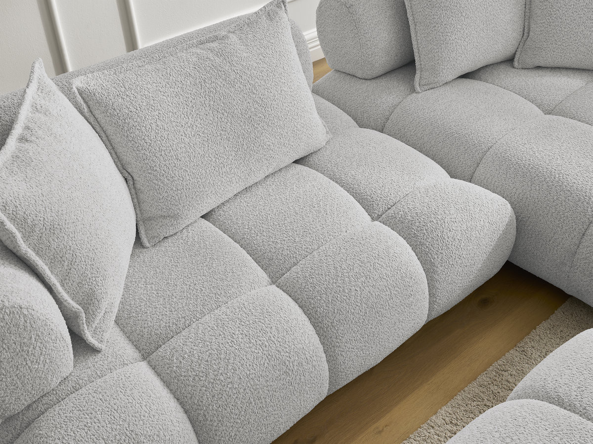 Canapé d'angle fixe ALYA tissu bouclette avec pouf
