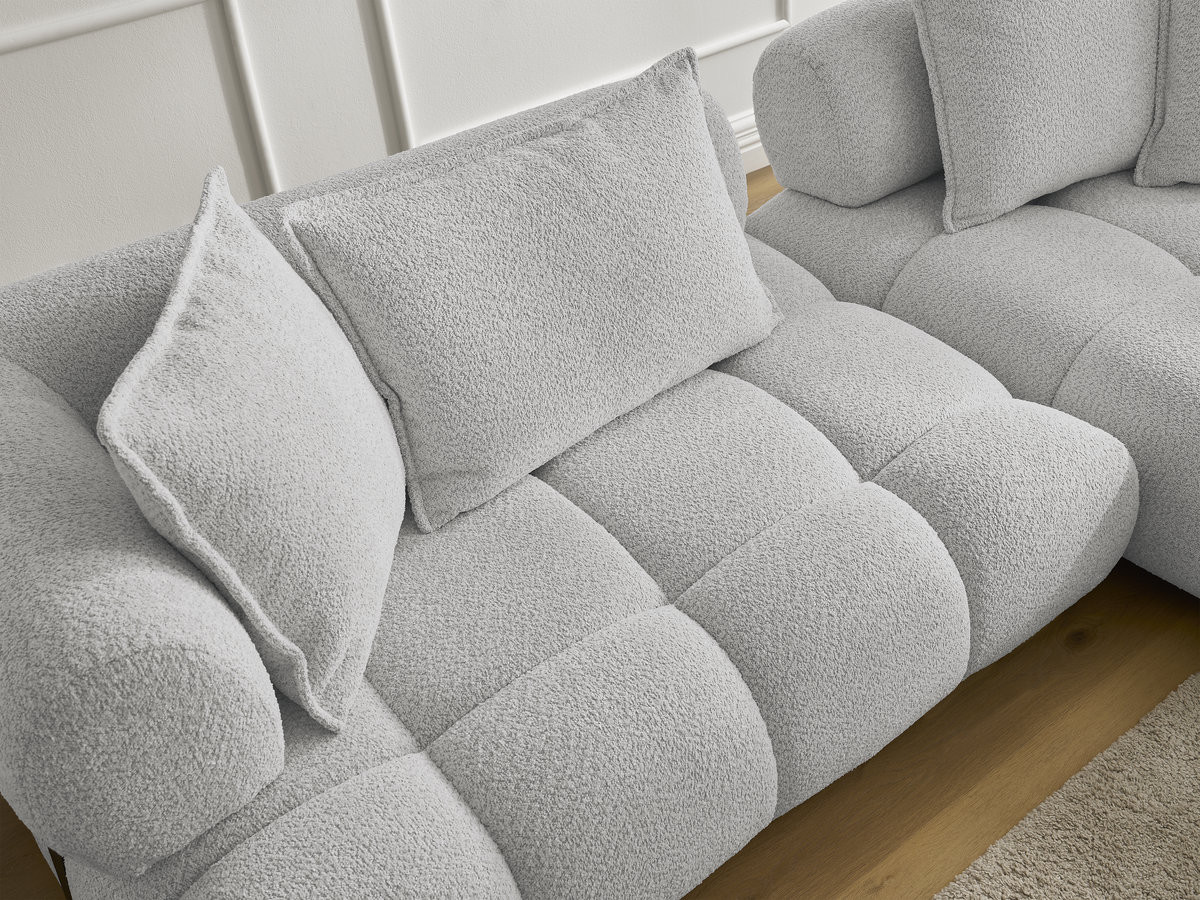 Canapé d'angle fixe ALYA tissu bouclette avec pouf