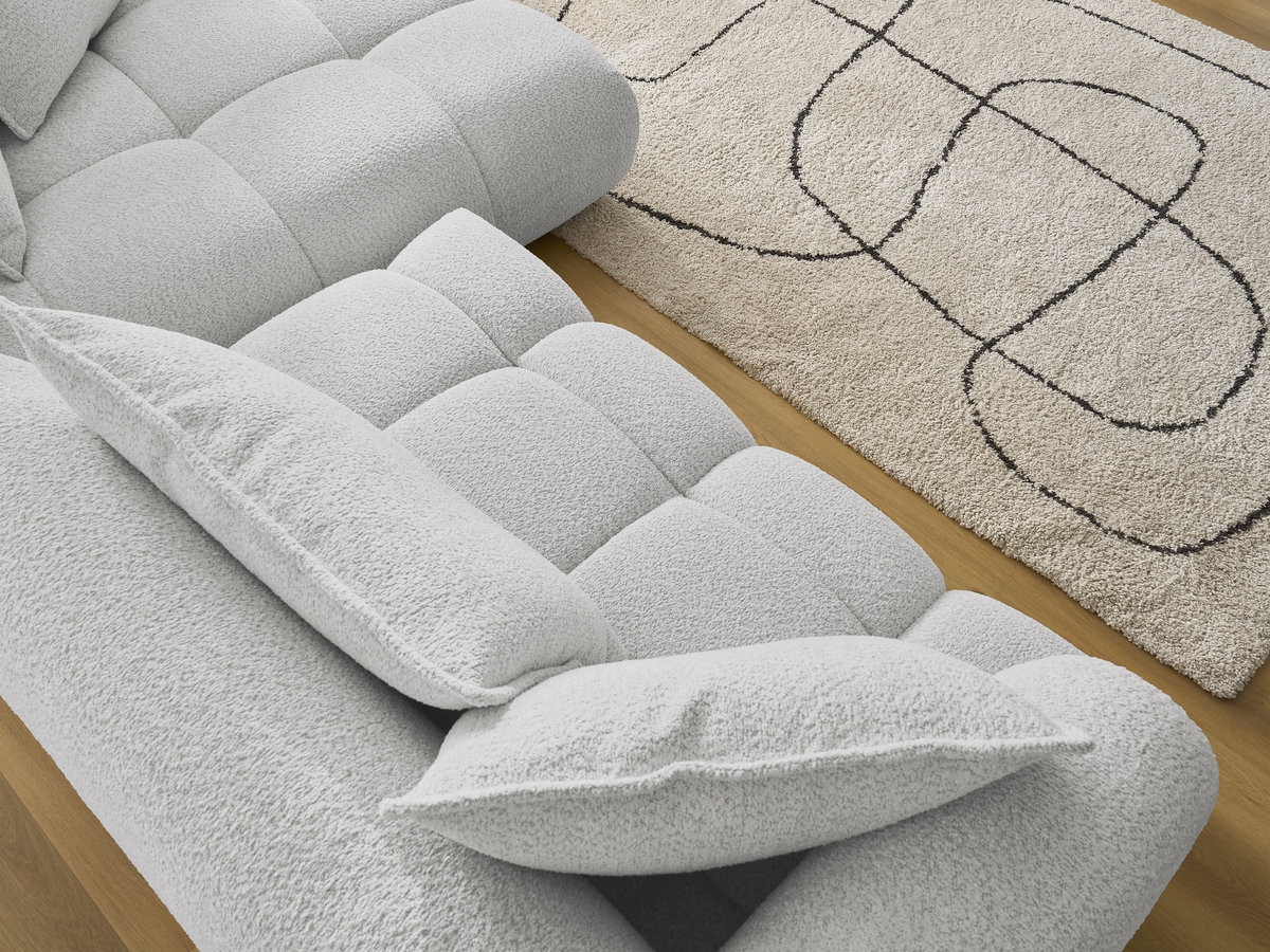 Canapé d'angle fixe ALYA tissu bouclette avec pouf