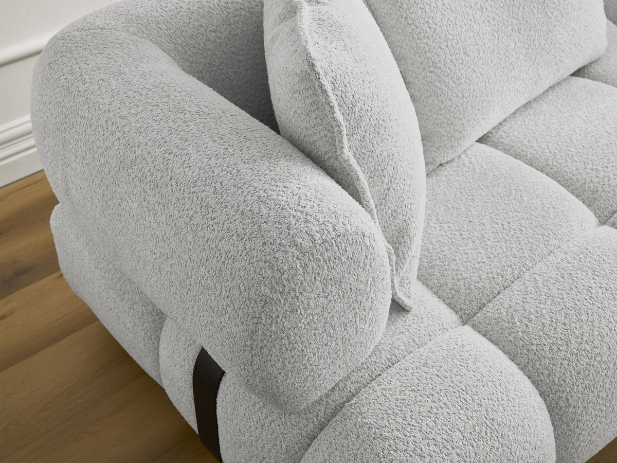 Canapé d'angle fixe ALYA tissu bouclette avec pouf