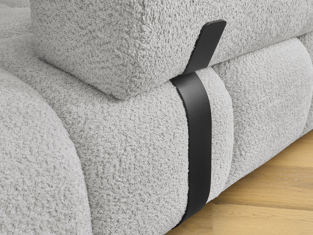 Canapé d'angle fixe ALYA tissu bouclette avec pouf