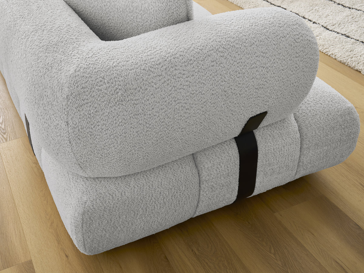 Canapé d'angle fixe ALYA tissu bouclette avec pouf