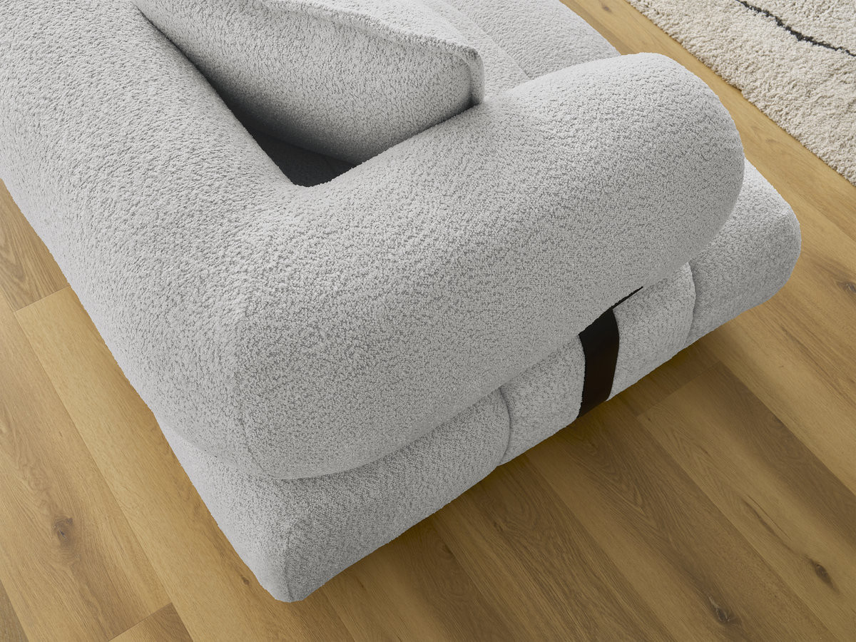 Canapé d'angle fixe ALYA tissu bouclette avec pouf