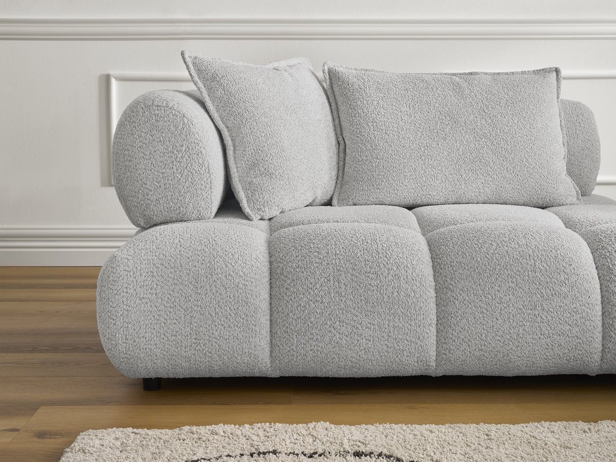 Canapé d'angle fixe ALYA tissu bouclette avec pouf