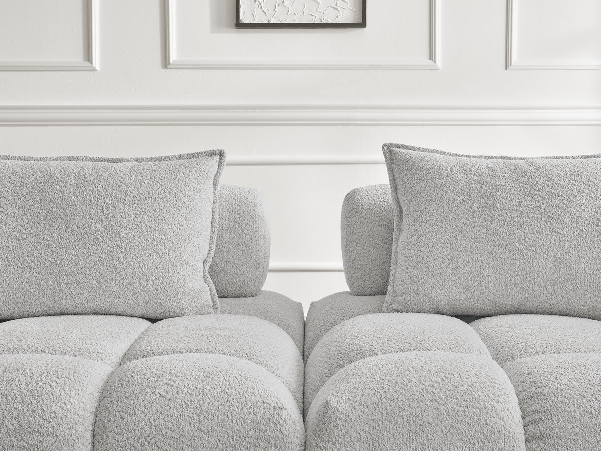 Canapé d'angle fixe ALYA tissu bouclette avec pouf