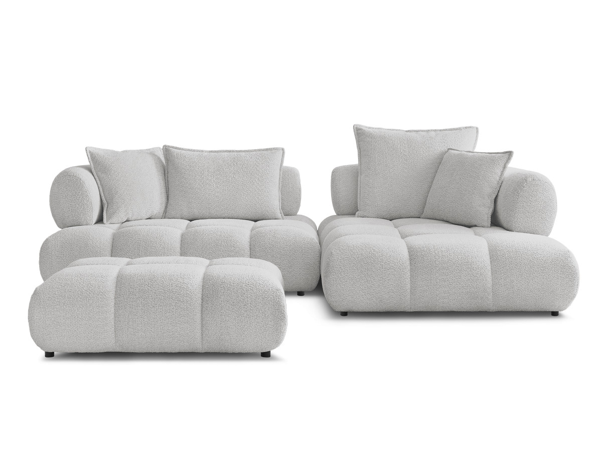 Canapé d'angle fixe ALYA tissu bouclette avec pouf