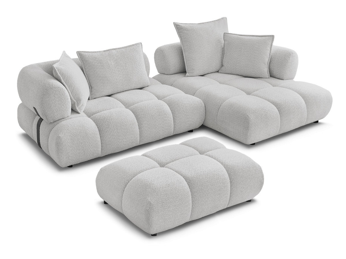 Canapé d'angle fixe ALYA tissu bouclette avec pouf