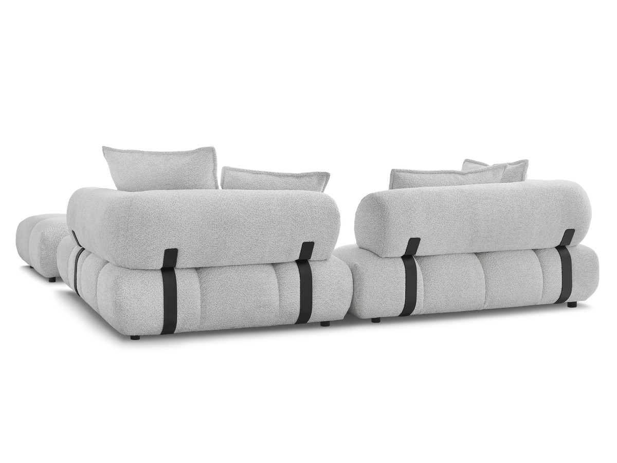 Canapé d'angle fixe ALYA tissu bouclette avec pouf