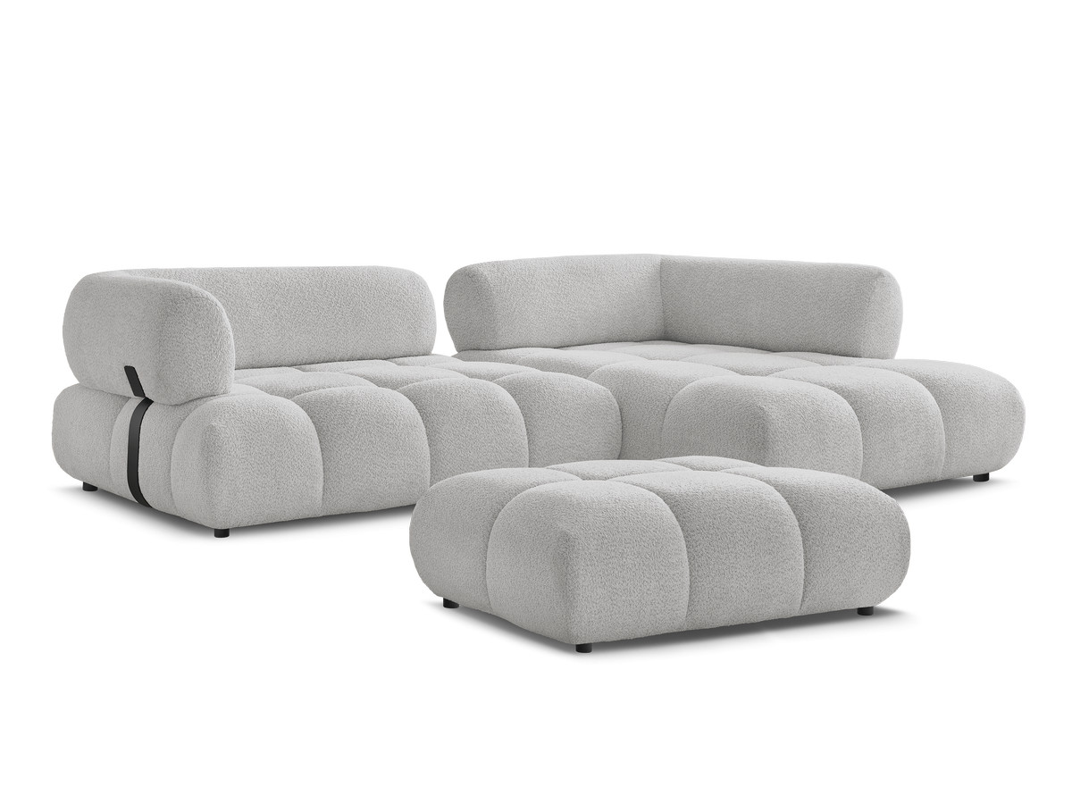 Canapé d'angle fixe ALYA tissu bouclette avec pouf