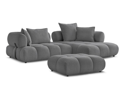 Canapé d'angle fixe ALYA tissu bouclette avec pouf