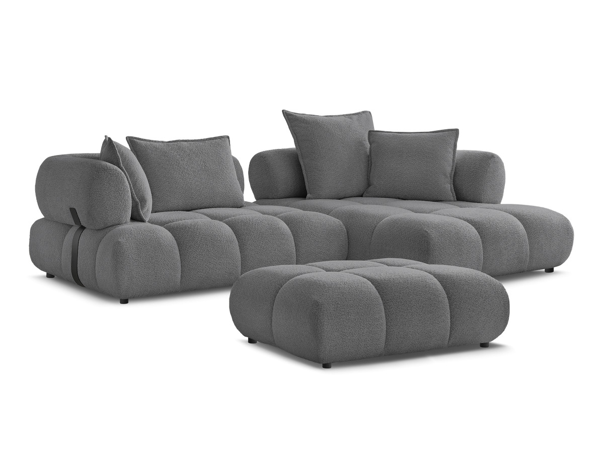 Canapé d'angle fixe ALYA tissu bouclette avec pouf