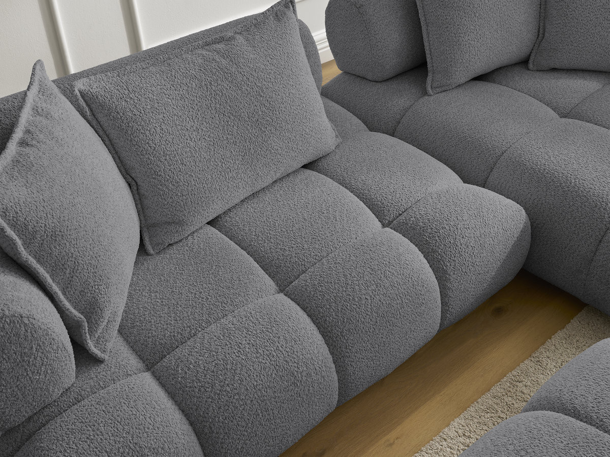 Canapé d'angle fixe ALYA tissu bouclette avec pouf