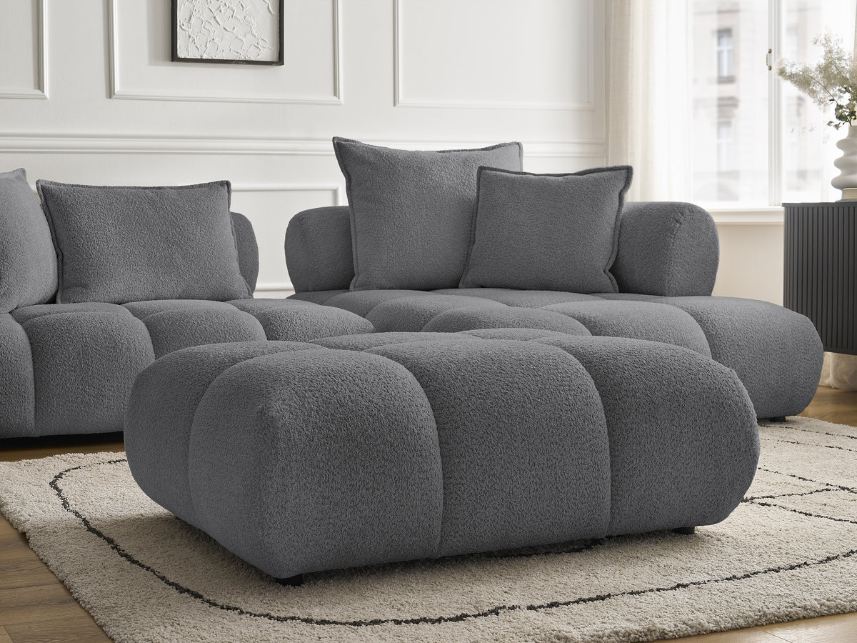 Canapé d'angle fixe ALYA tissu bouclette avec pouf