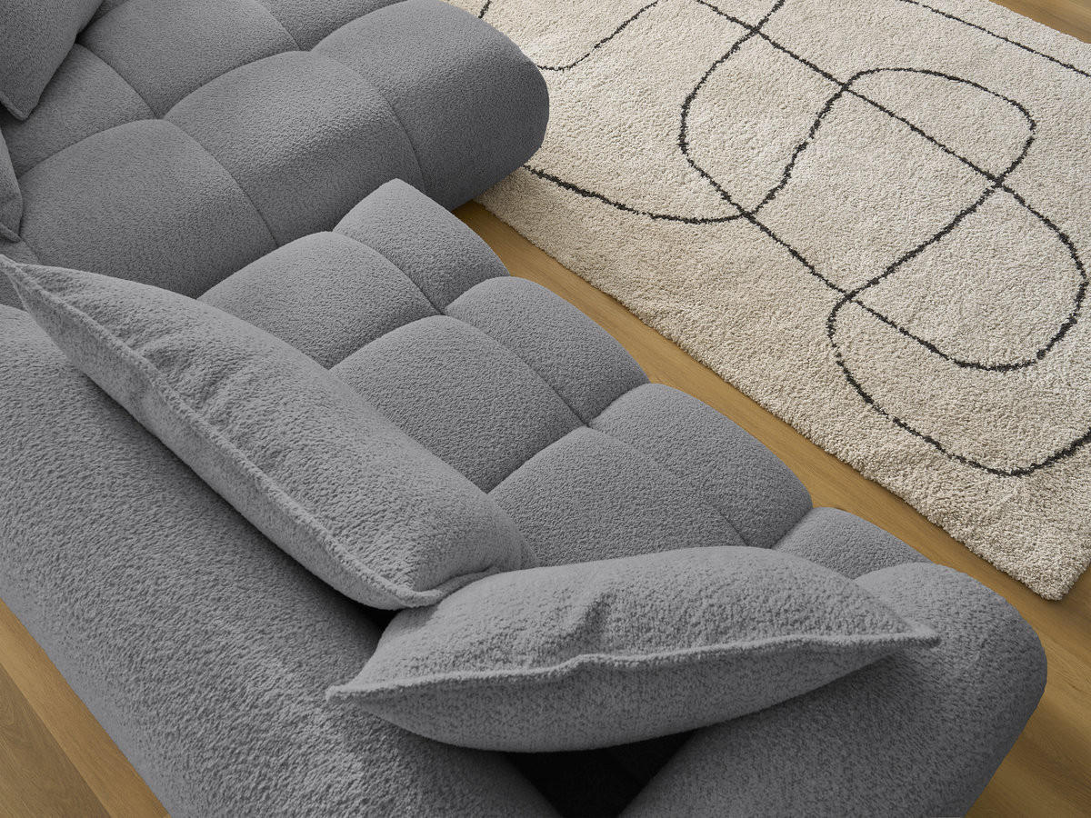 Canapé d'angle fixe ALYA tissu bouclette avec pouf