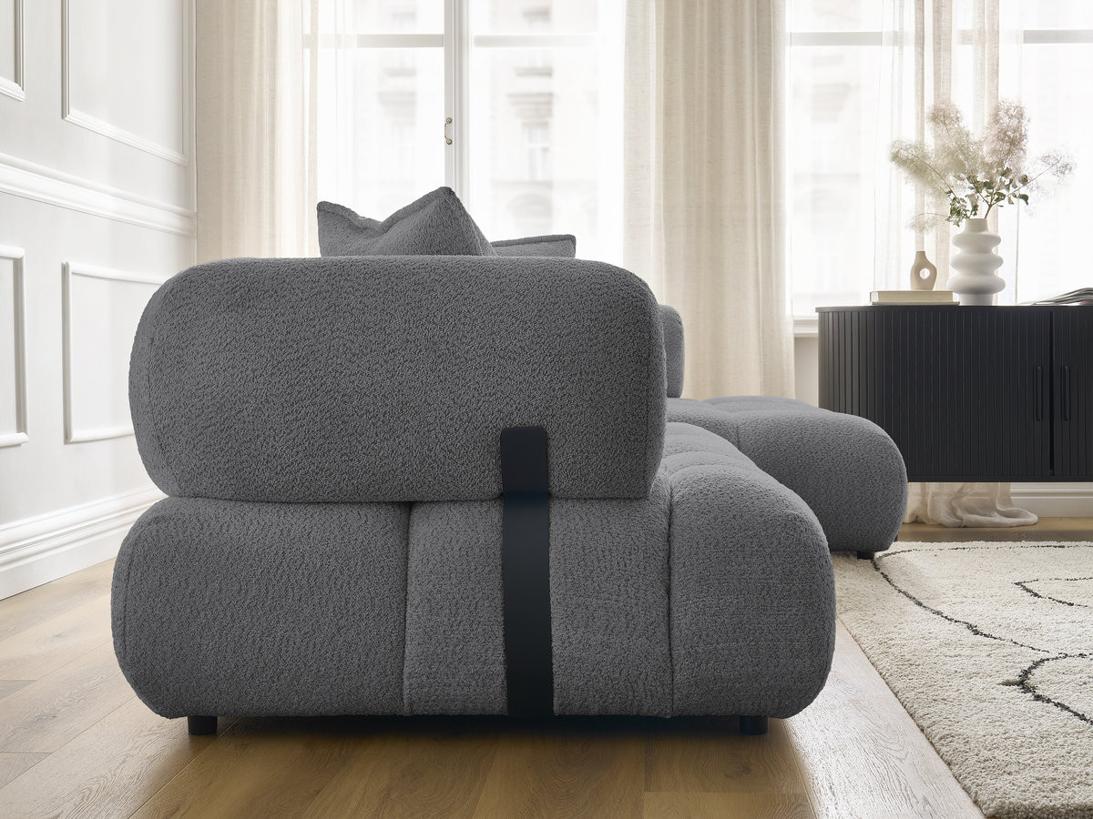 Canapé d'angle fixe ALYA tissu bouclette avec pouf