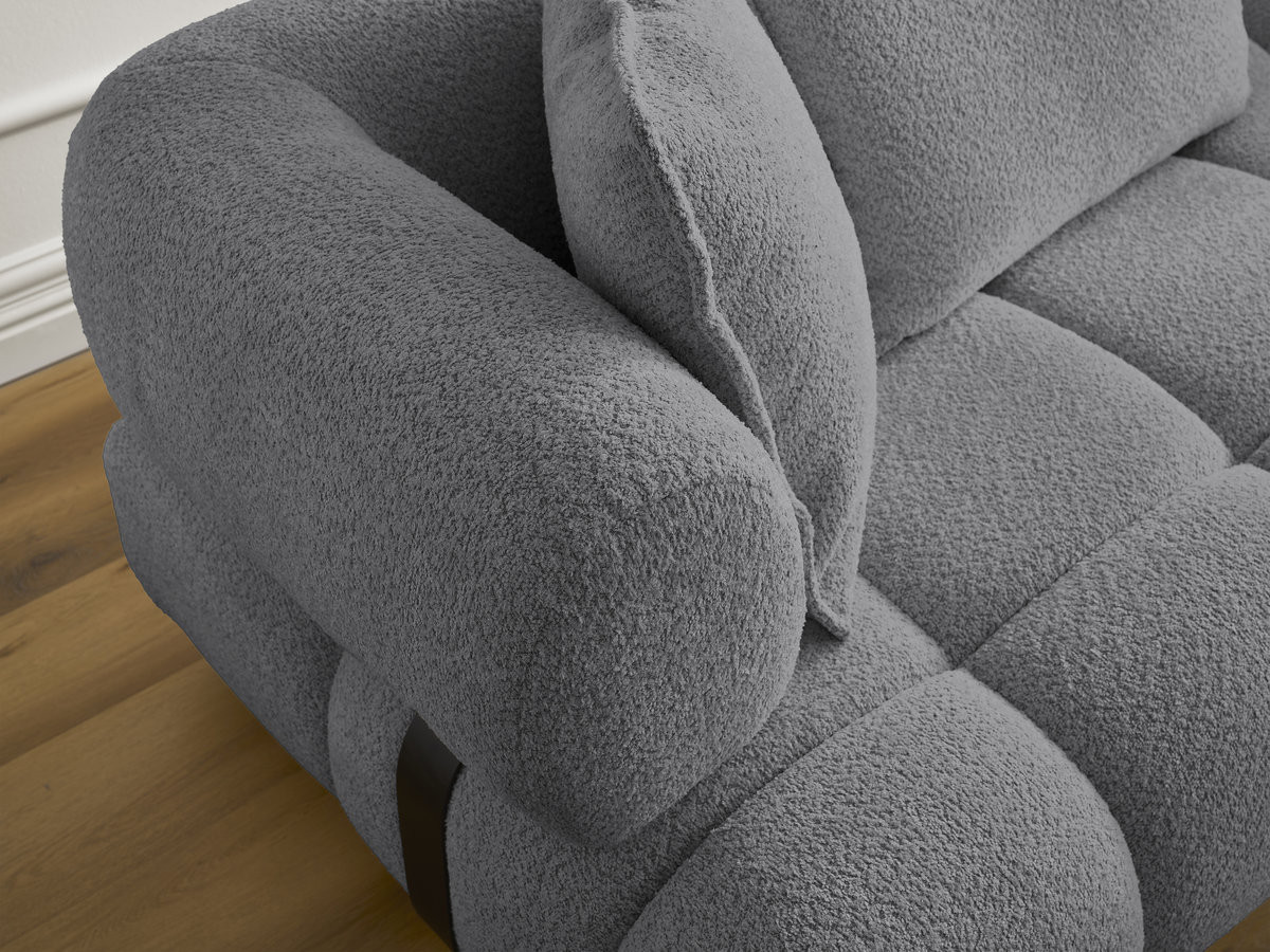 Canapé d'angle fixe ALYA tissu bouclette avec pouf