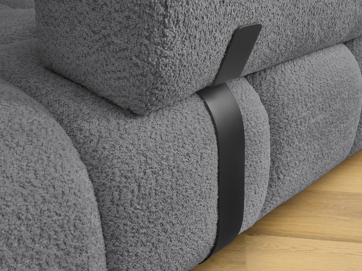 Canapé d'angle fixe ALYA tissu bouclette avec pouf