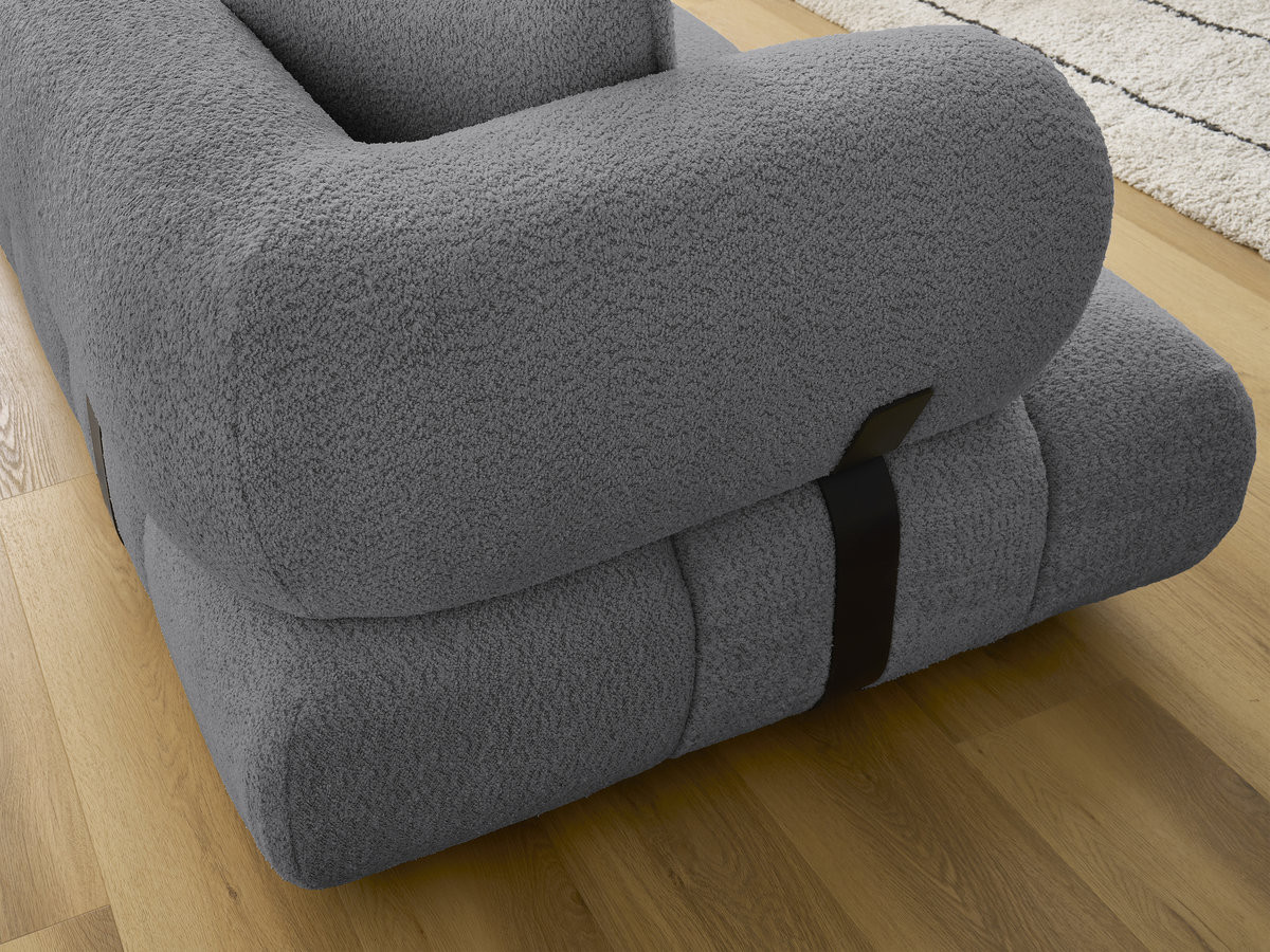 Canapé d'angle fixe ALYA tissu bouclette avec pouf