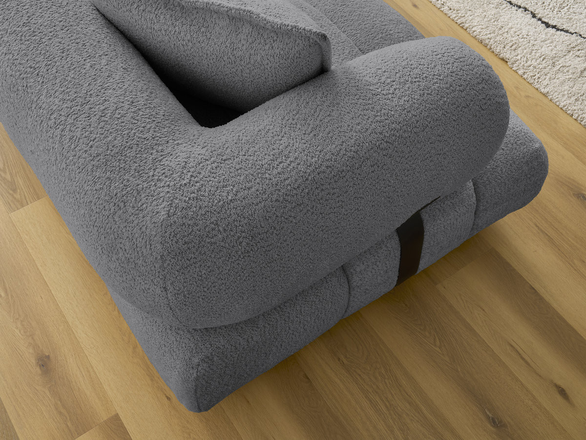 Canapé d'angle fixe ALYA tissu bouclette avec pouf