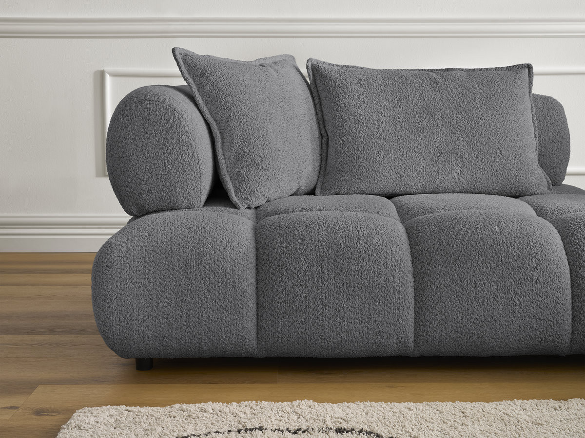 Canapé d'angle fixe ALYA tissu bouclette avec pouf