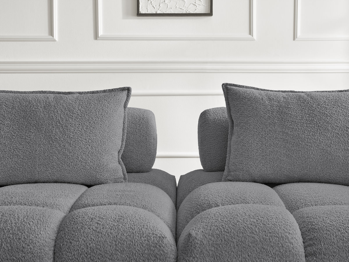 Canapé d'angle fixe ALYA tissu bouclette avec pouf