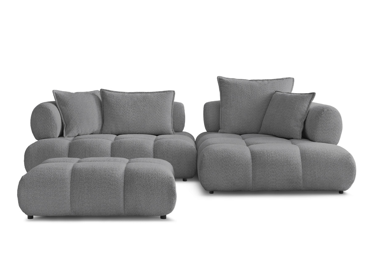 Canapé d'angle fixe ALYA tissu bouclette avec pouf