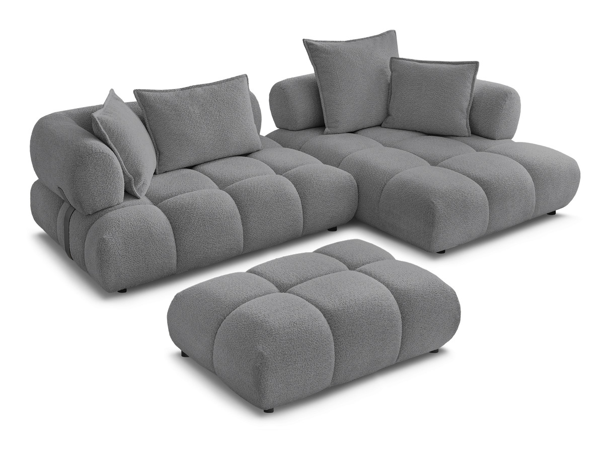 Canapé d'angle fixe ALYA tissu bouclette avec pouf