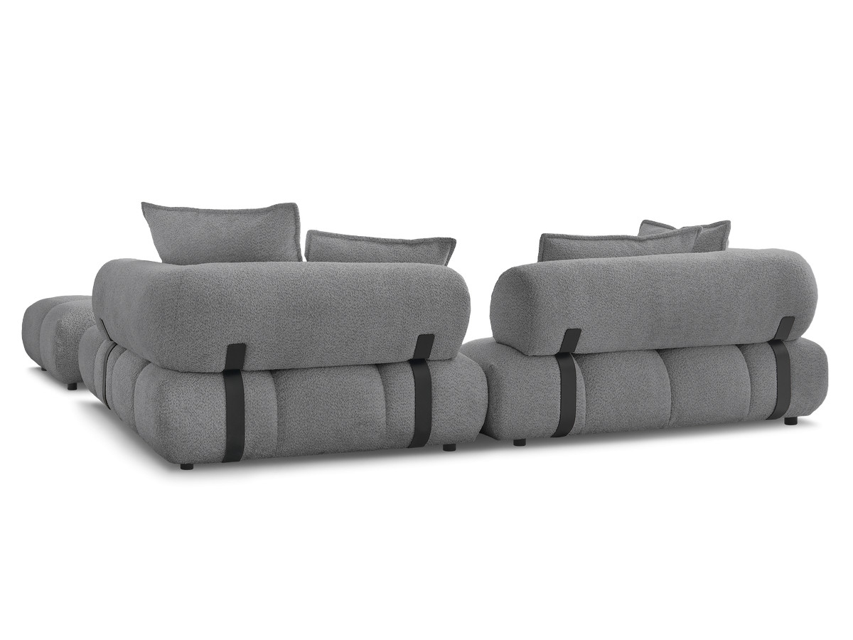 Canapé d'angle fixe ALYA tissu bouclette avec pouf