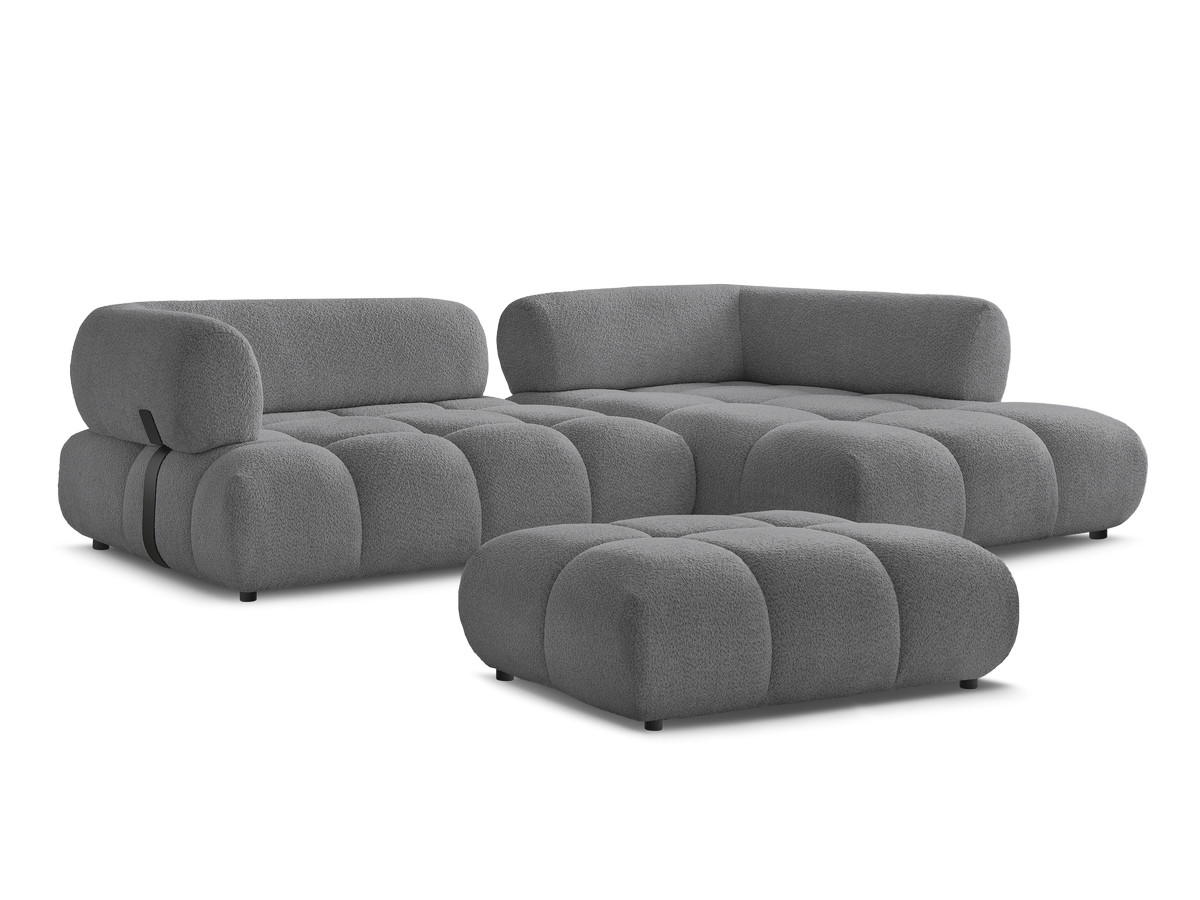 Canapé d'angle fixe ALYA tissu bouclette avec pouf