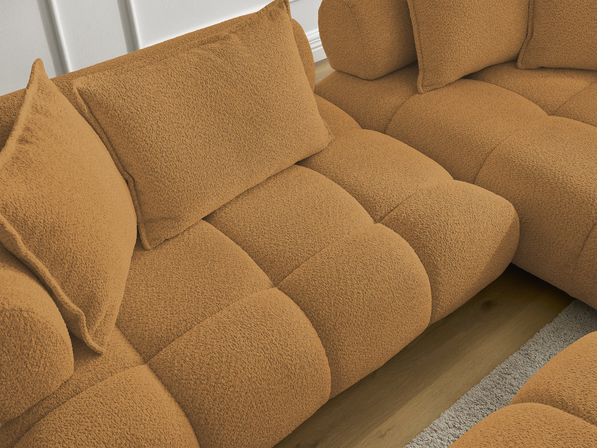 Canapé d'angle fixe ALYA tissu bouclette avec pouf