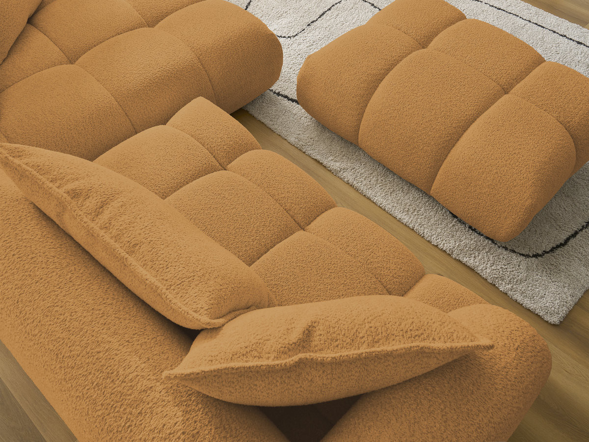 Canapé d'angle fixe ALYA tissu bouclette avec pouf