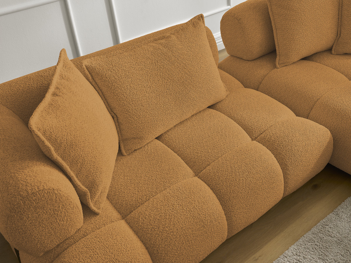 Canapé d'angle fixe ALYA tissu bouclette avec pouf