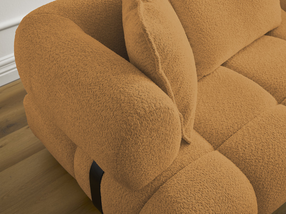 Canapé d'angle fixe ALYA tissu bouclette avec pouf