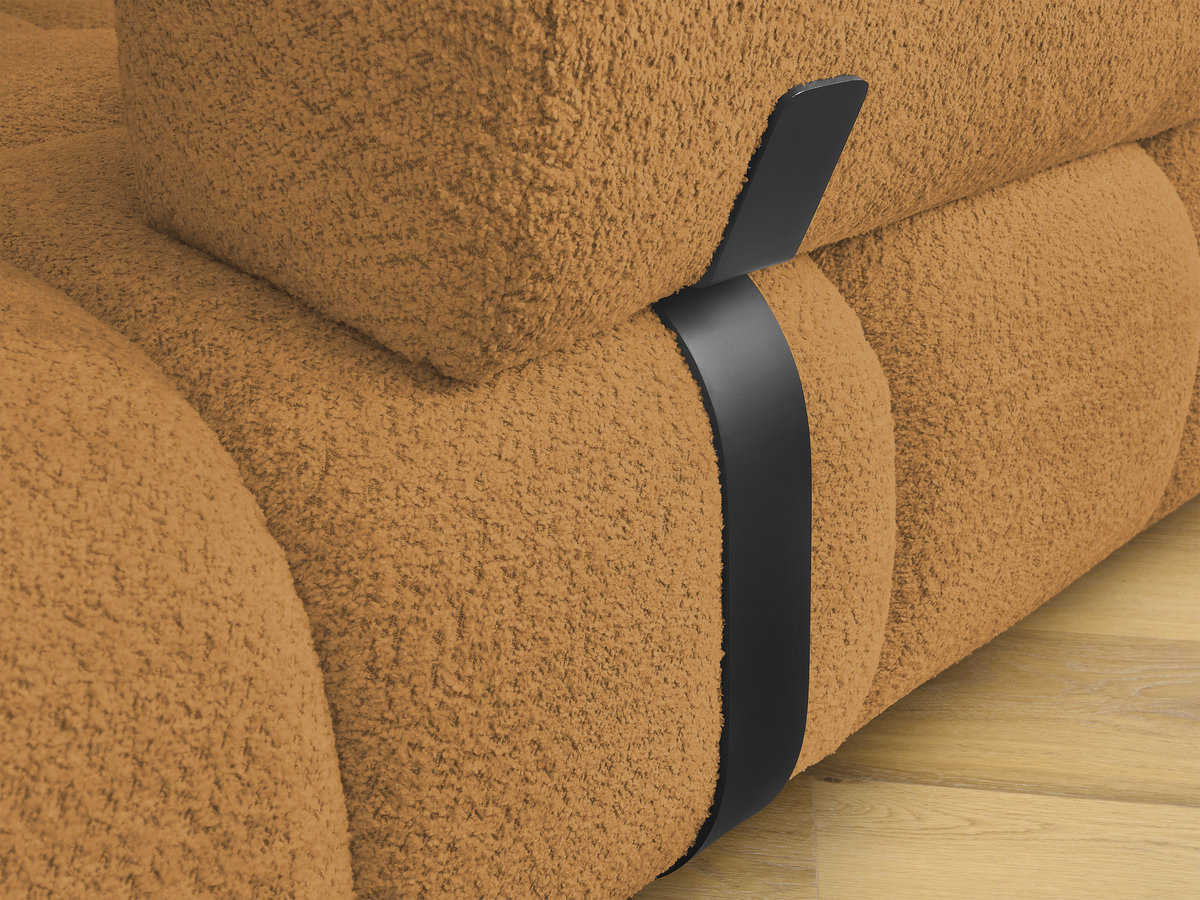 Canapé d'angle fixe ALYA tissu bouclette avec pouf