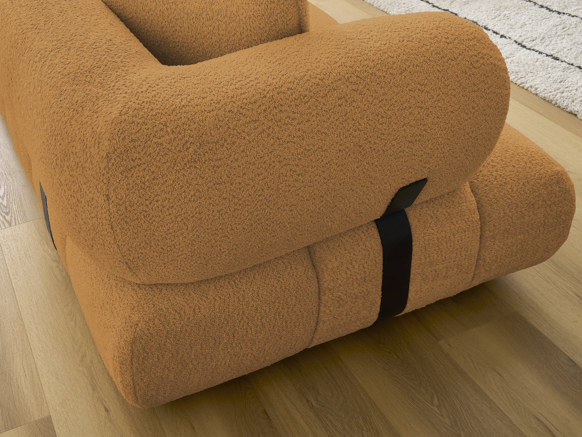 Canapé d'angle fixe ALYA tissu bouclette avec pouf