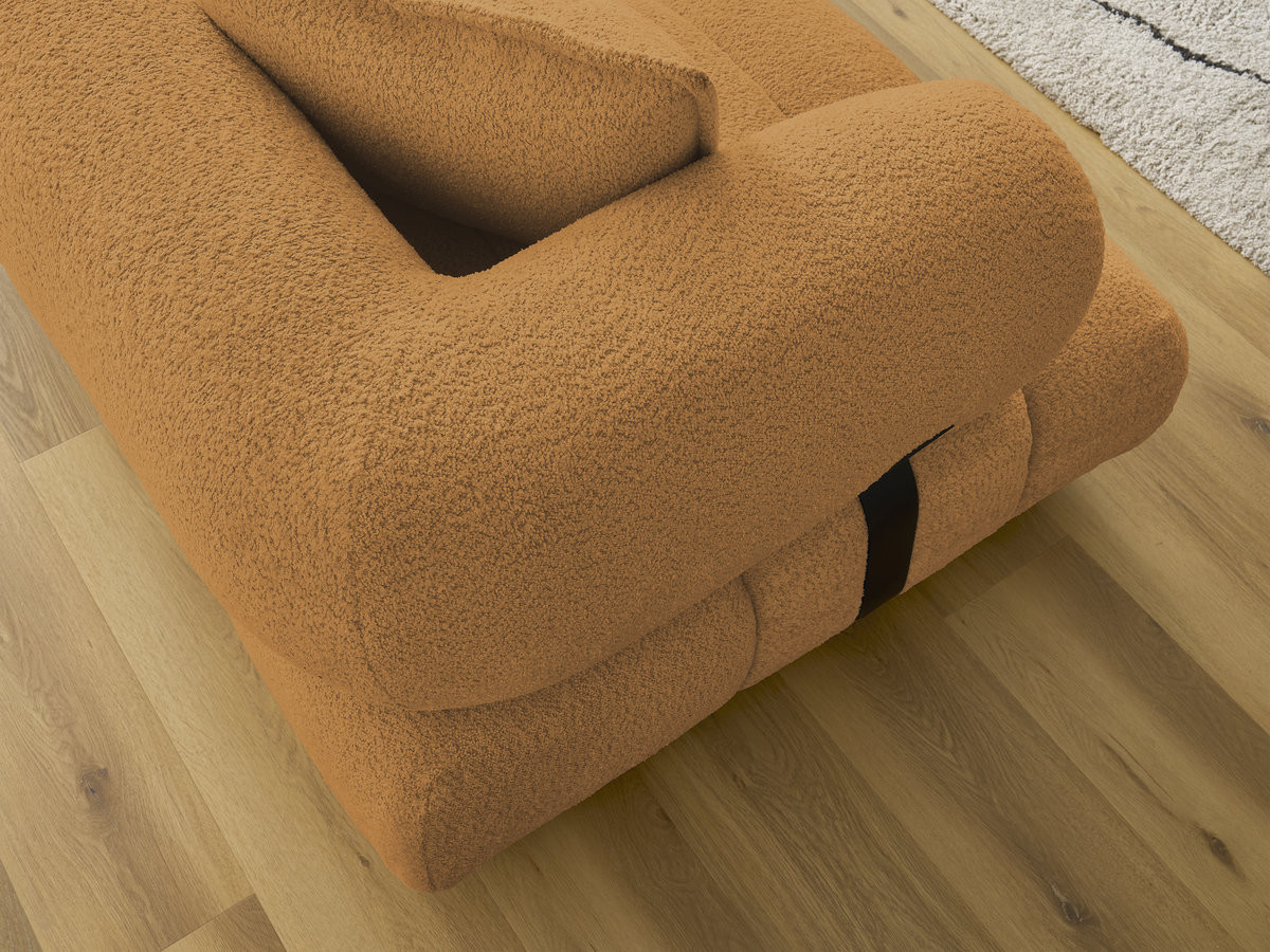 Canapé d'angle fixe ALYA tissu bouclette avec pouf