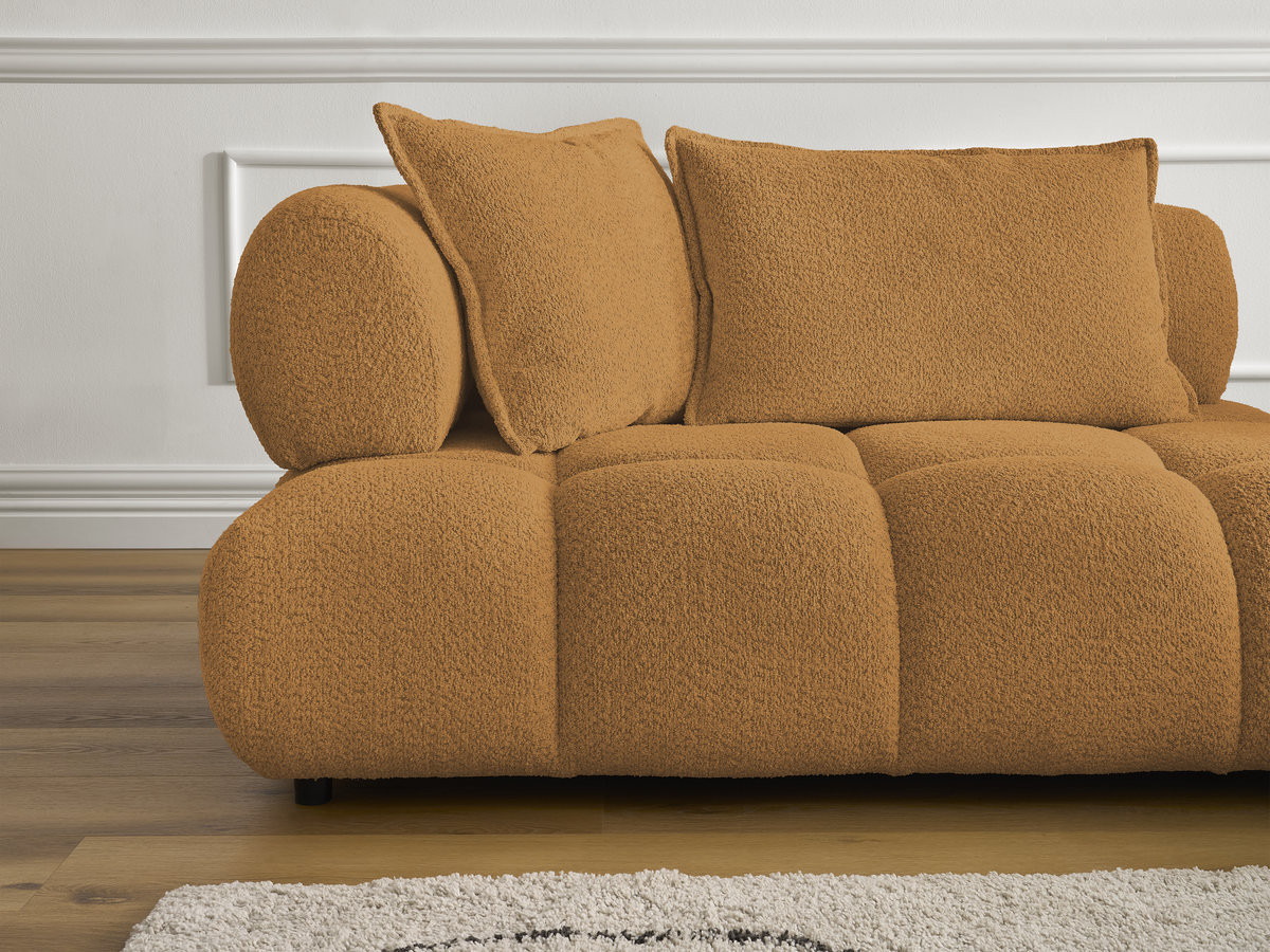 Canapé d'angle fixe ALYA tissu bouclette avec pouf