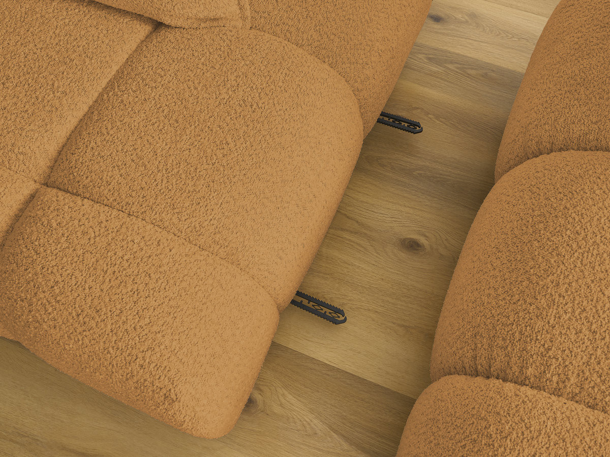 Canapé d'angle fixe ALYA tissu bouclette avec pouf