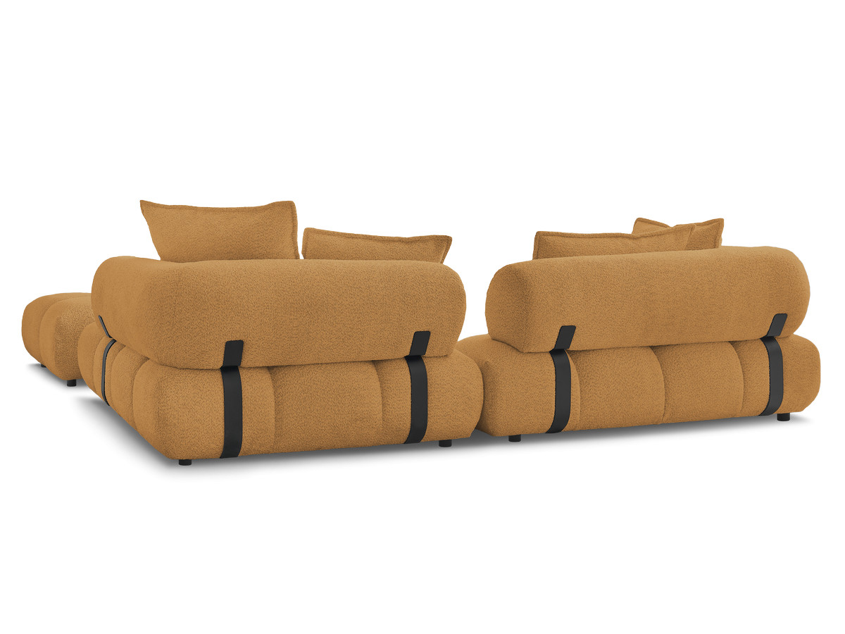 Canapé d'angle fixe ALYA tissu bouclette avec pouf