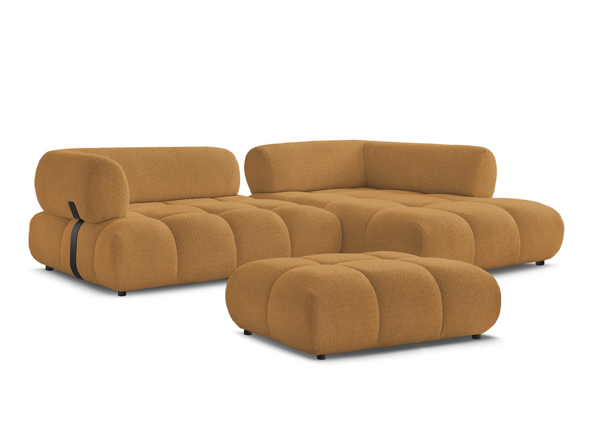 Canapé d'angle fixe ALYA tissu bouclette avec pouf