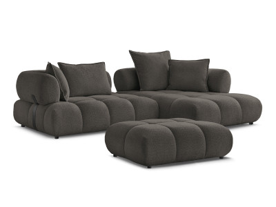 Canapé d'angle fixe ALYA tissu bouclette avec pouf