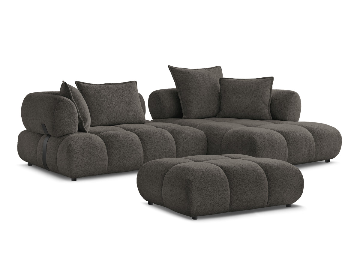 Canapé d'angle fixe ALYA tissu bouclette avec pouf