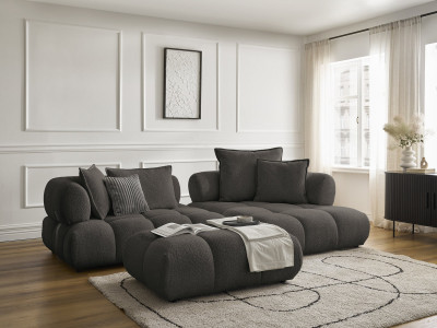 Canapé d'angle fixe ALYA tissu bouclette avec pouf