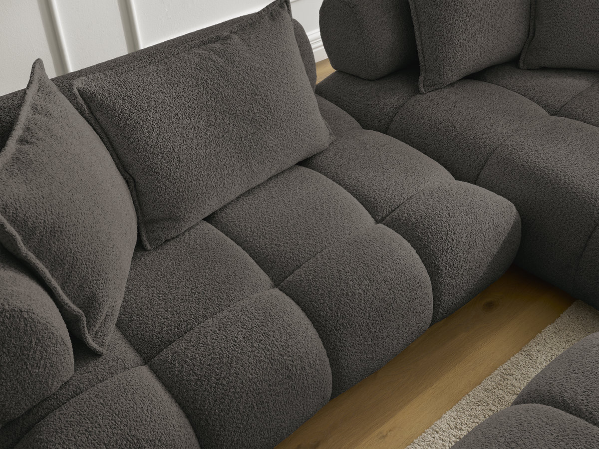 Canapé d'angle fixe ALYA tissu bouclette avec pouf