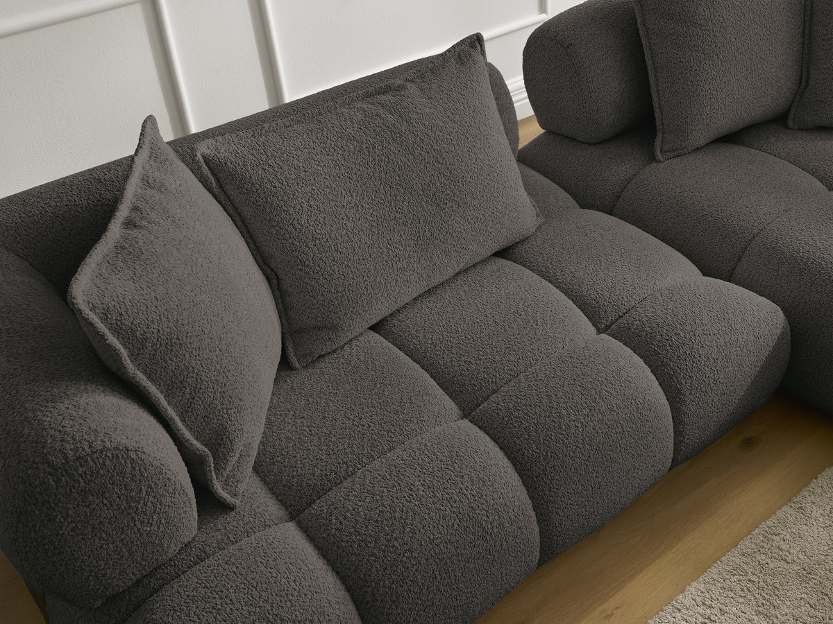 Canapé d'angle fixe ALYA tissu bouclette avec pouf