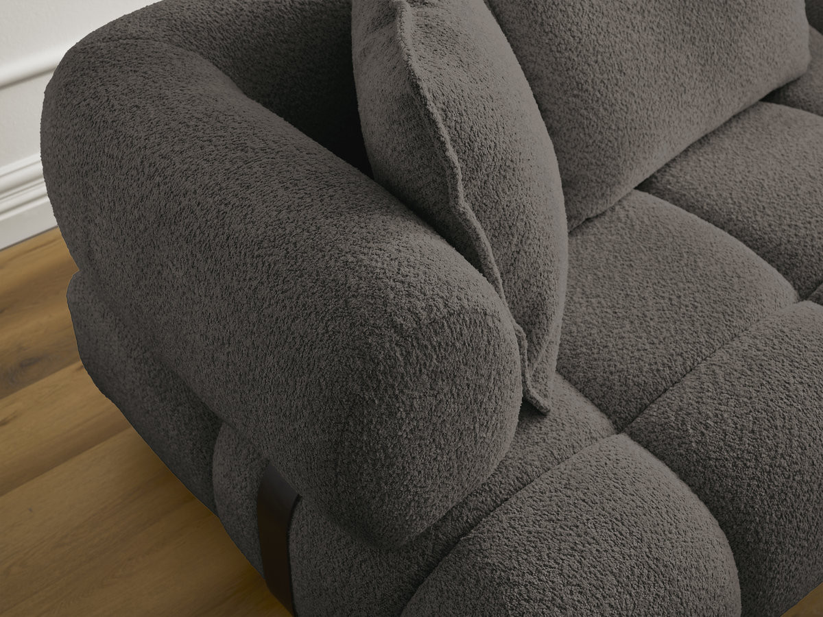 Canapé d'angle fixe ALYA tissu bouclette avec pouf