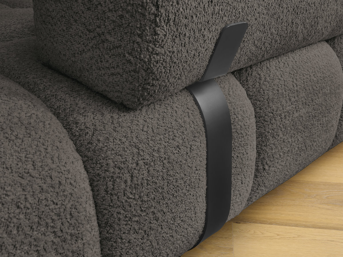 Canapé d'angle fixe ALYA tissu bouclette avec pouf
